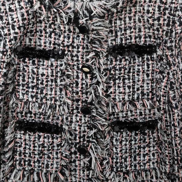 Self-Portrait Black Fringed Boucle Jacket in Black Polyester - Picture 5 of 5